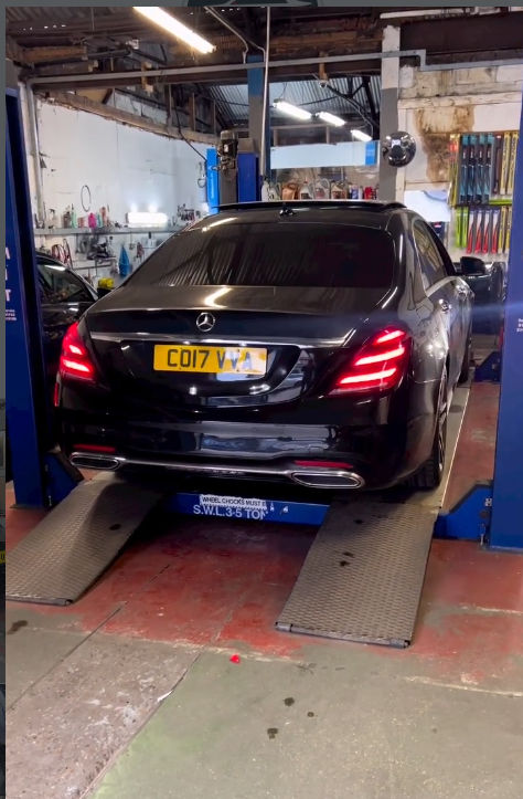 Mercedes S-Class on the ramp for inspection